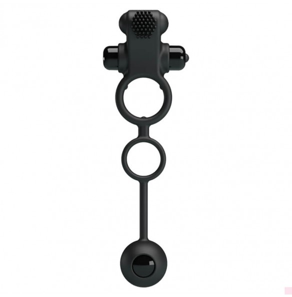 PRETTY LOVE - Delay Vibrating Cock Ring With Weighted Ball (Battery - Black)